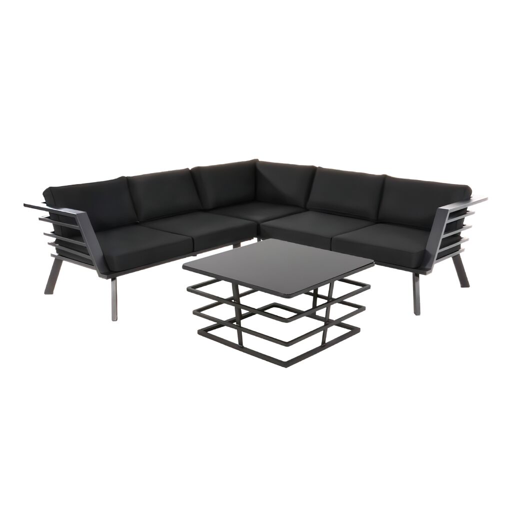  Dunkle Loungegruppe Mit Tisch - Schwarz - Loungeecke Porin