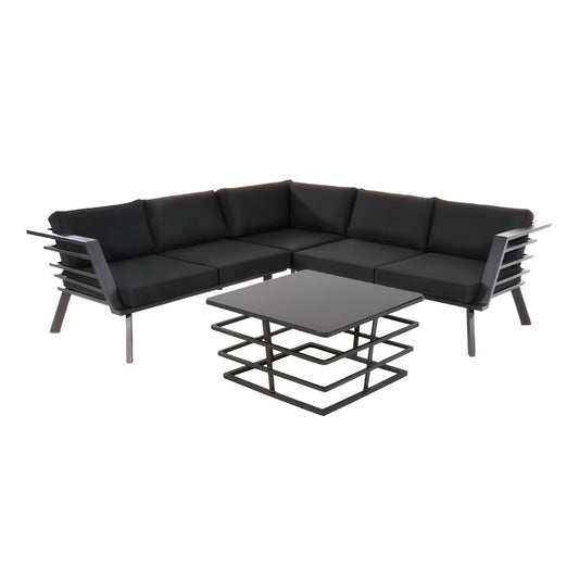  Dunkle Loungegruppe Mit Tisch - Schwarz - Loungeecke Porin
