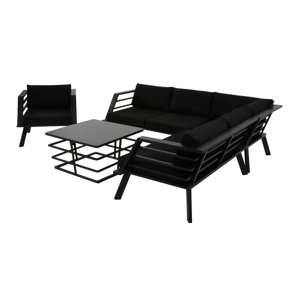  Dunkle Loungegruppe Mit Tisch - Schwarz - Loungeecke Porin
