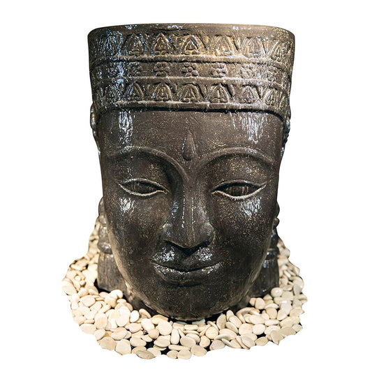  Dunkler Khmer Kopf Als Wasserspiel Aus Steinguss Für Den Garten - Faisal