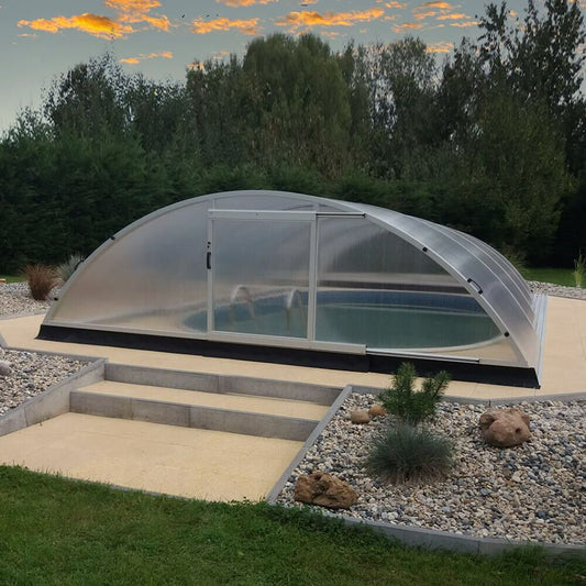  Eckige Poolabdeckung Mit Runddach - Vormontiert - Aus Aluminium & Polycarbonat - Abschließbar - Turmalinit