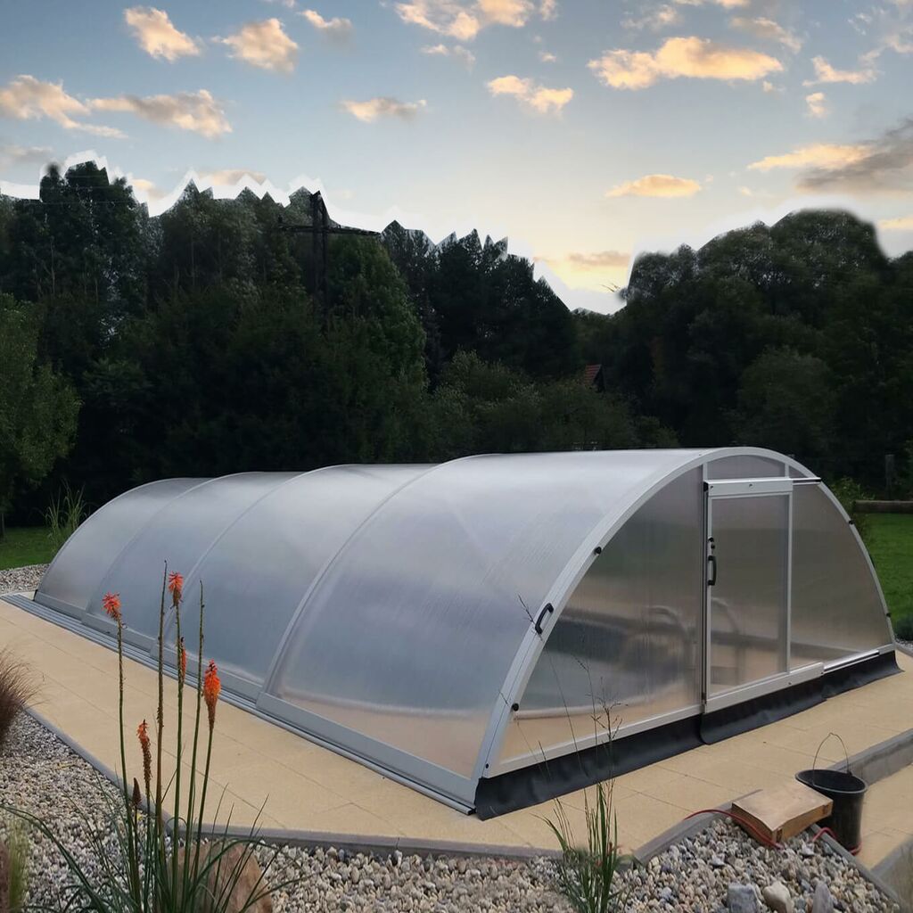  Eckige Poolabdeckung Mit Runddach - Vormontiert - Aus Aluminium & Polycarbonat - Abschließbar - Turmalinit
