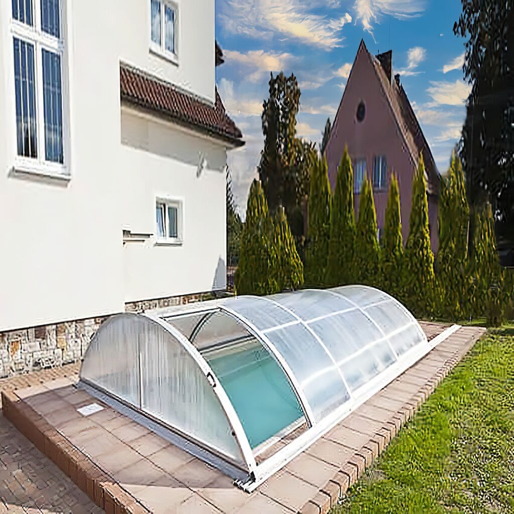 Eckige Poolüberdachung Aus Aluminium & Polycarbonat - Vormontiert - Doppelseitige UV-Beständigkeit - Beryll