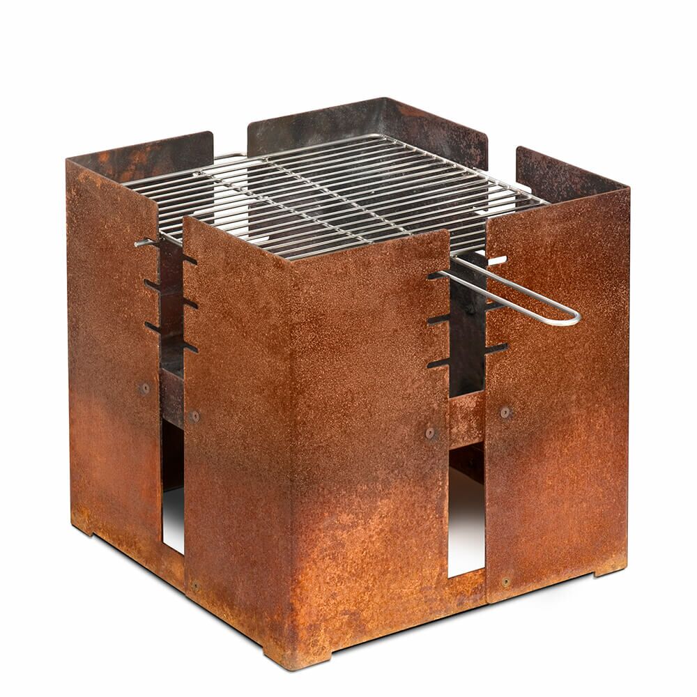  Eckiger Feuerkorb Aus Stahl Mit Grillrost - Modern - Pontos
