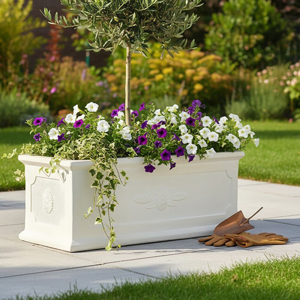 Eckiger Pflanztrog Aus Steinguss - Florales Design - Diotima