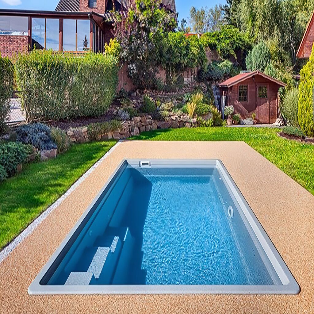  Eckiger Swimming Pool - Glas-Verbundbecken - Komplettset - Mit Stufen - Klein - Lagos Jaspis
