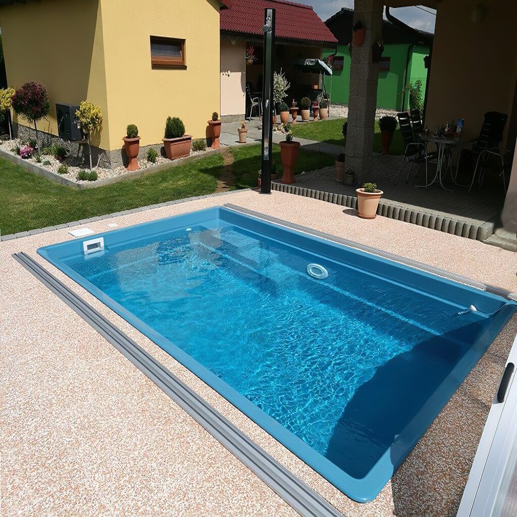  Eckiger Swimming Pool - Glas-Verbundbecken - Komplettset - Mit Stufen - Klein - Lagos Jaspis