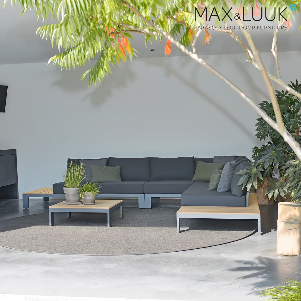  Eckmodul Aus Aluminium Und Teakholz Mit Grauen Polstern Von Max & Luuk - Mick Eckmodul