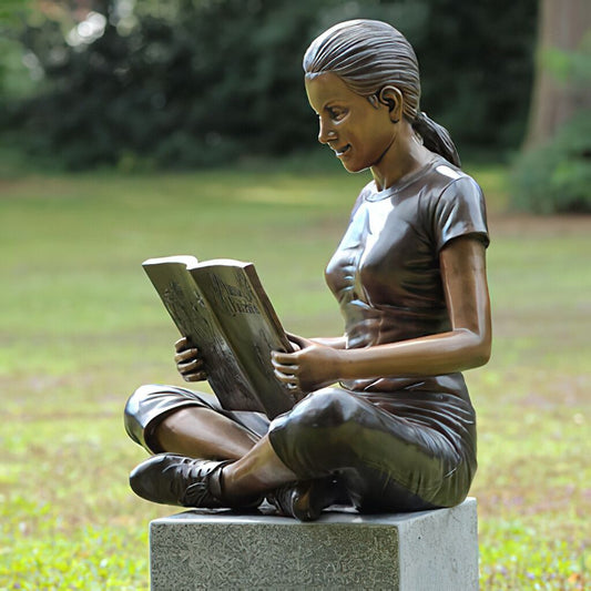  Edle Bronzeskulptur - Lesendes Mädchen Mit Buch