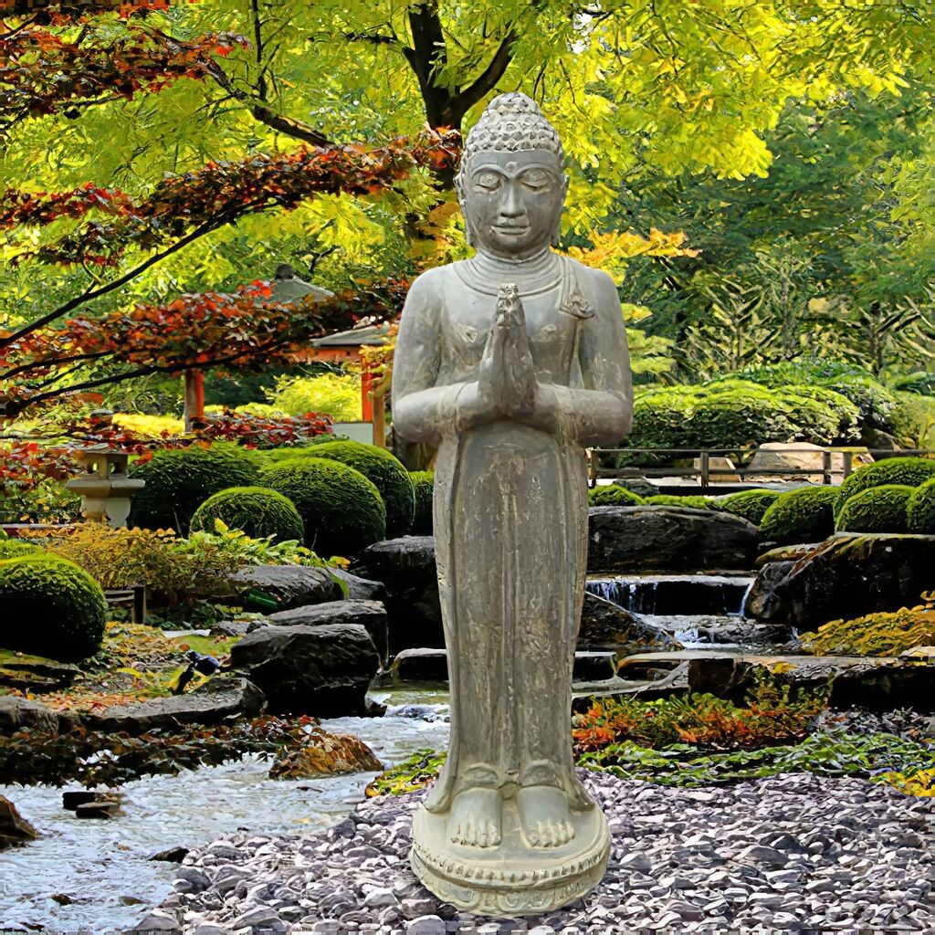 Edle Stehende Buddhafigur Aus Steinguss