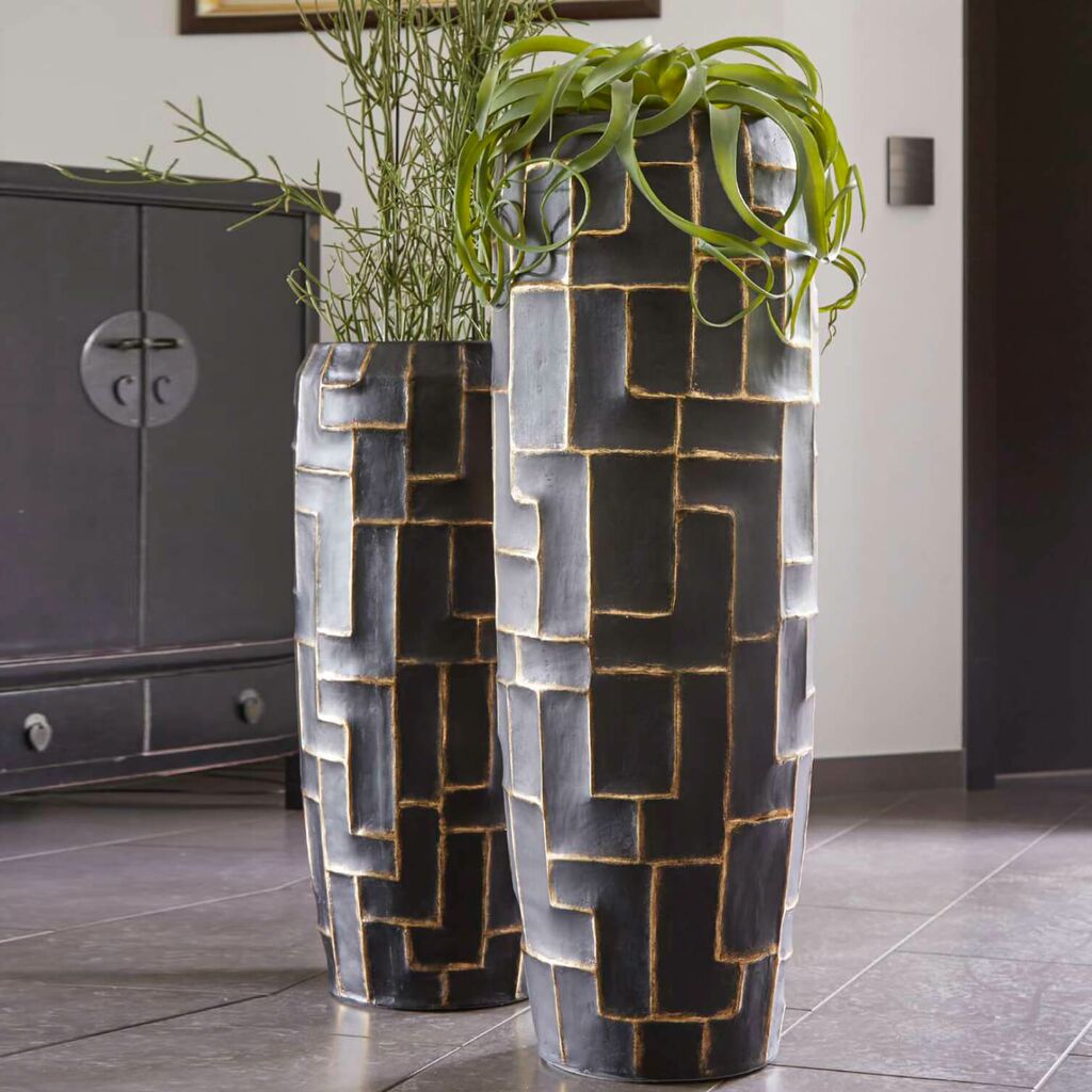  Edle XXL Vase Mit Einsatz Aus Polystone - Schwarz&Gold - Ayana