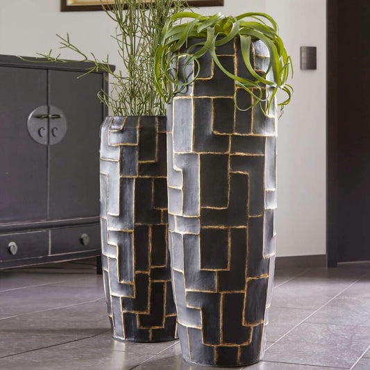  Edle XXL Vase Mit Einsatz Aus Polystone - Schwarz&Gold - Ayana