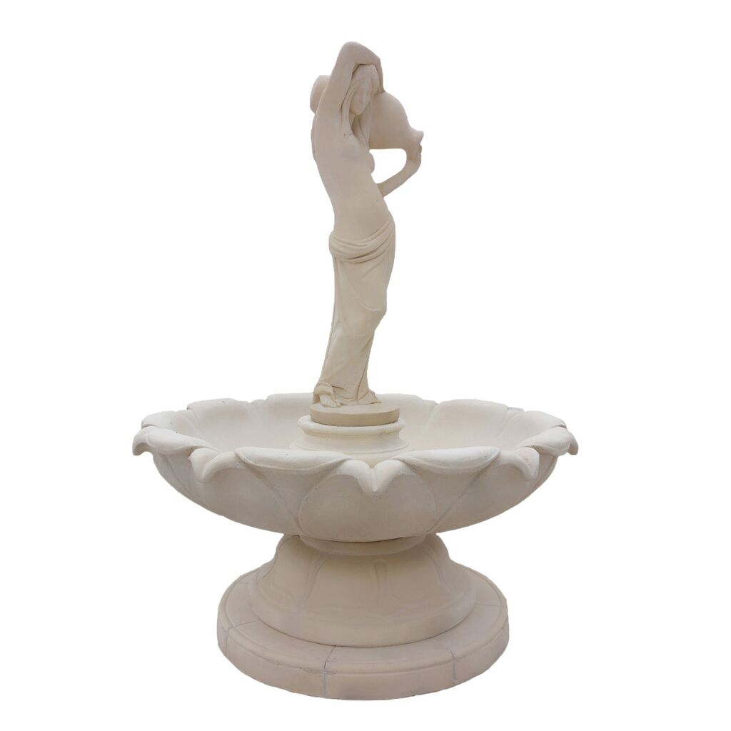  Eindrucksvoller Steinguss Brunnen Mit Wasserspeier Figur - Frau Mit Krug - Carmelia