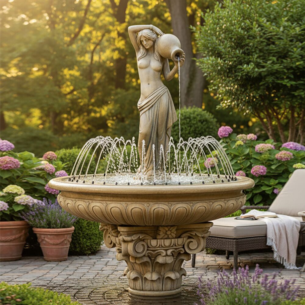  Eindrucksvoller Steinguss Garten Springbrunnen - Frauenakt Mit Krug - Enrica