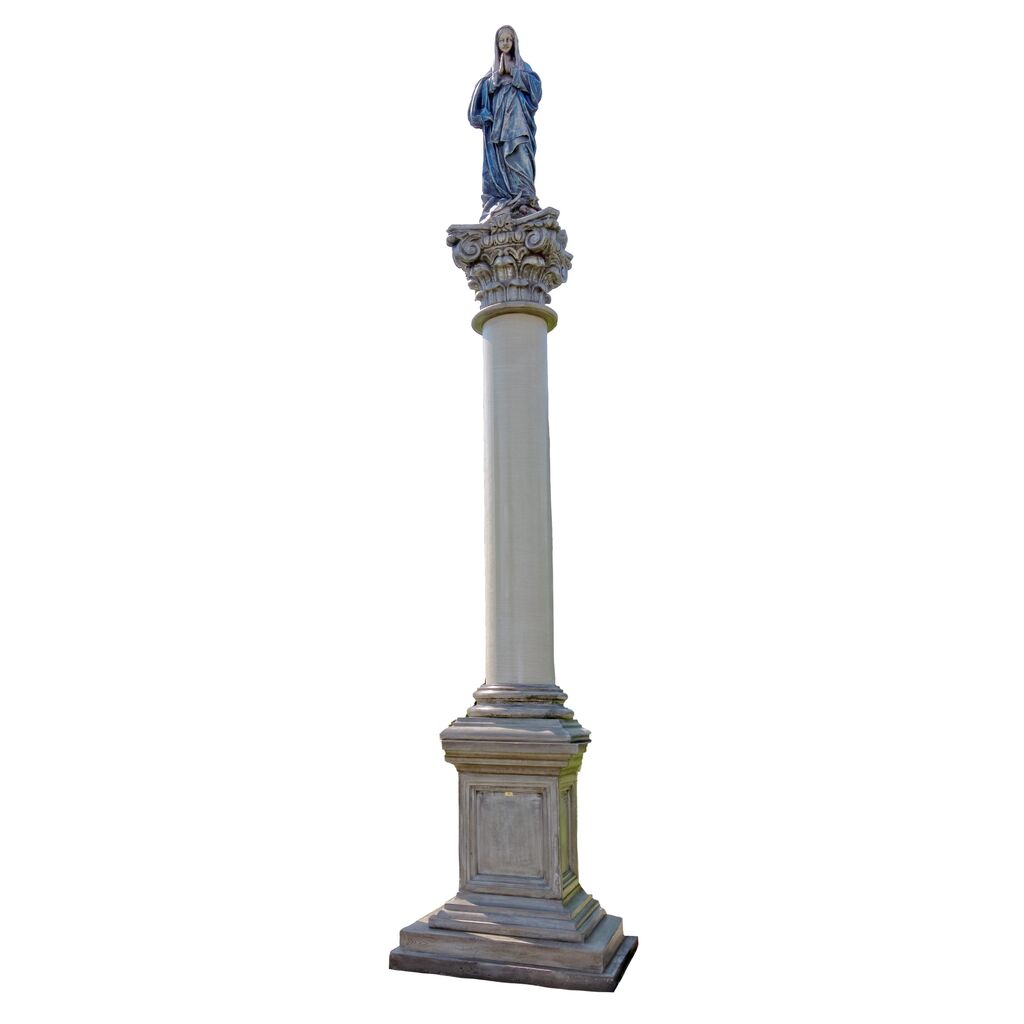  Eindrucksvolles Denkmal - Steinguss Sockel Mit Säule Und Marienfigur - Laria