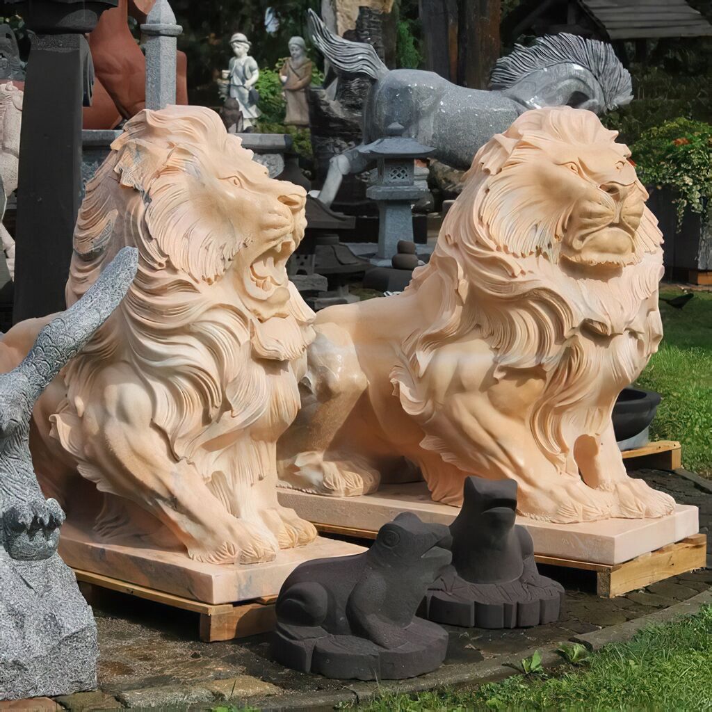  Einzigartige Marmor Löwenpaar Skulpturen - Zento