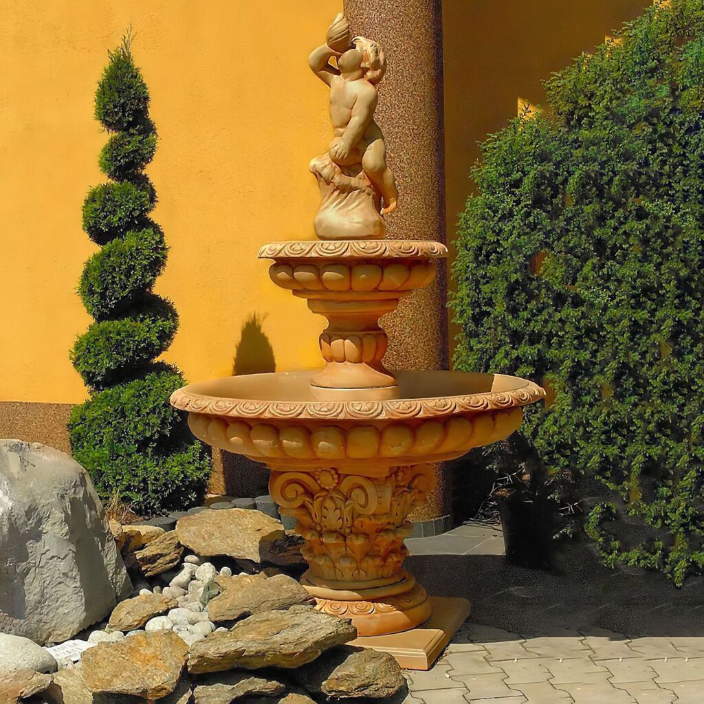  Einzigartiger Gartenbrunnen Aus Steinguss - Jungen Figur Mit Muschel - Gioele