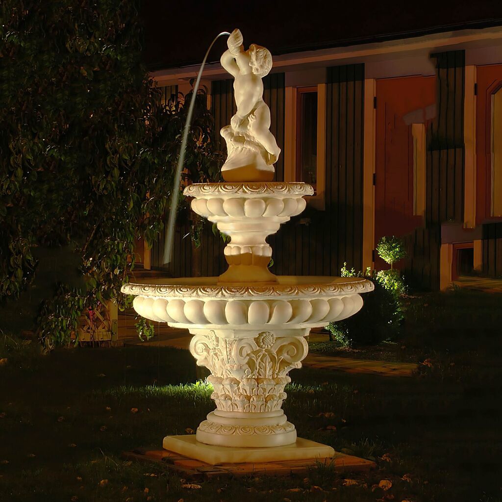  Einzigartiger Gartenbrunnen Aus Steinguss - Jungen Figur Mit Muschel - Gioele