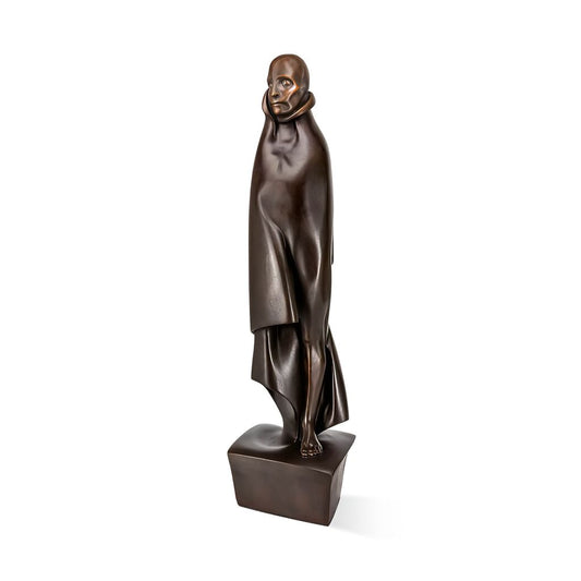  Elegante Bronzefigur Eines Mannes In Dunkelbraun - Mensch Mit Mantel