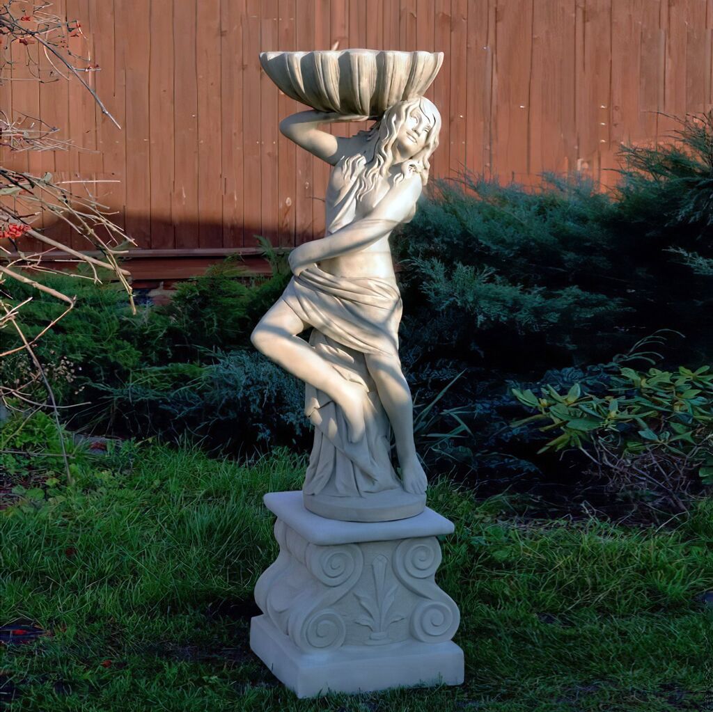  Elegante Frauen Gartenskulptur Aus Steinguss Mit Schale - Bepflanzbar - Fiorella