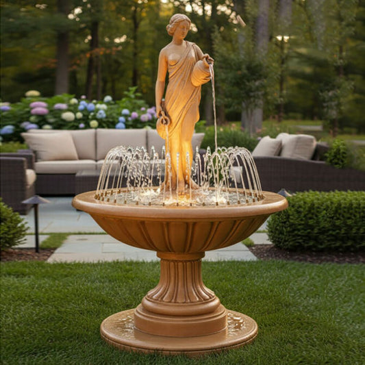  Elegante Gartenfontäne Aus Steinguss Mit Frau Als Springbrunnen Skulptur - Eugenia