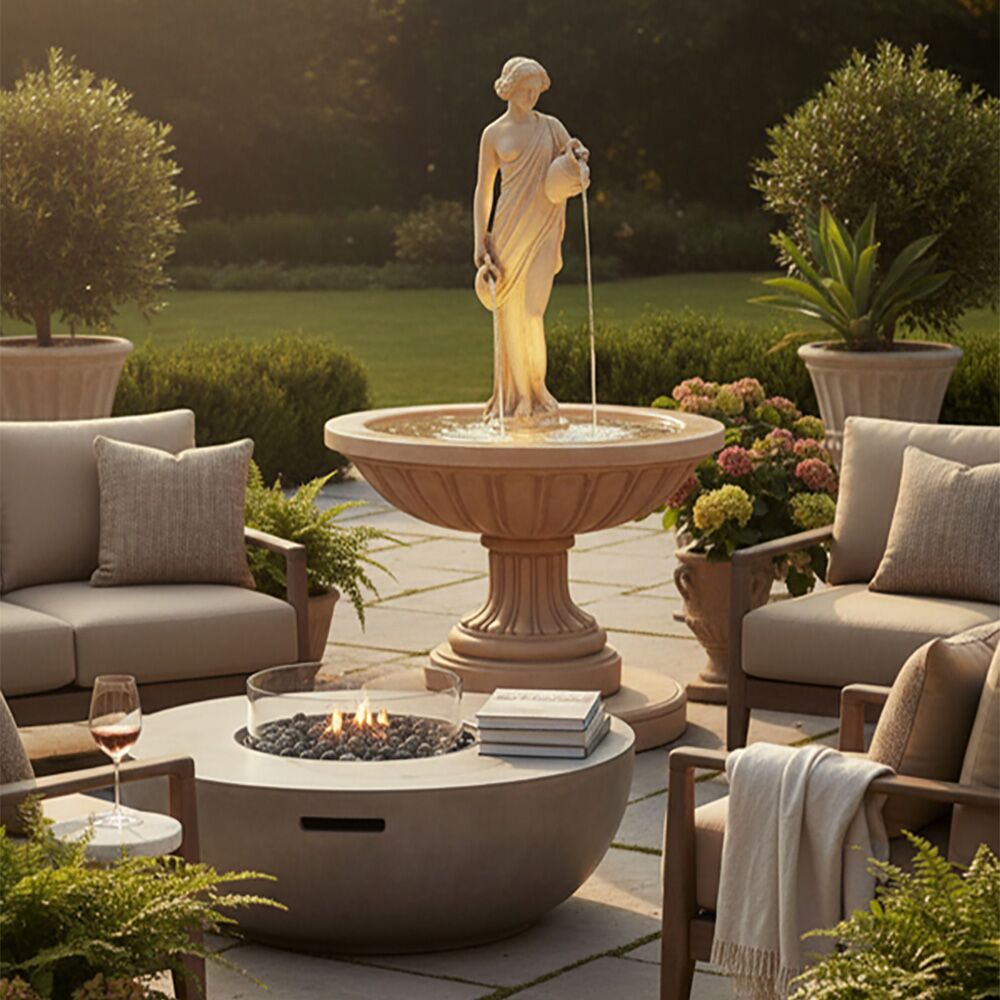  Elegante Gartenfontäne Aus Steinguss Mit Frau Als Springbrunnen Skulptur - Eugenia