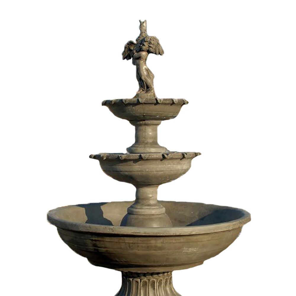  Eleganter Kaskaden Springbrunnen Aus Steinguss - Junge Mit Vogel - Romano