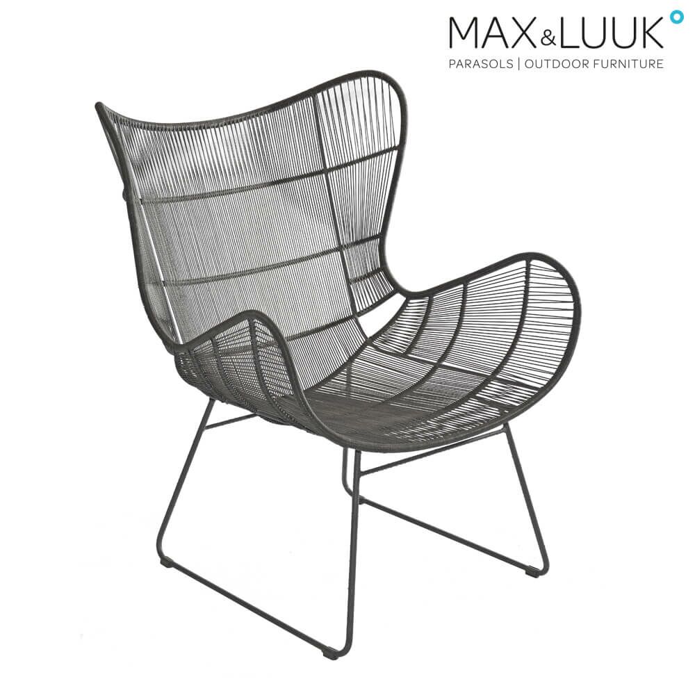  Eleganter Ohrensessel In Grau Von Max & Luuk Mit Geflochtener Sitzschale - Kim Sessel