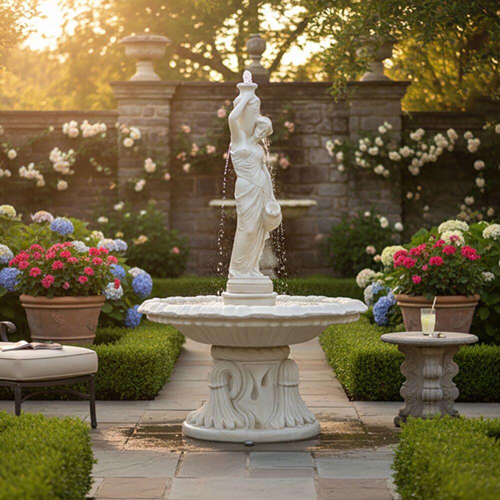  Eleganter Steinguss Brunnen Für Den Garten Mit Frauenskulptur - Gabriella