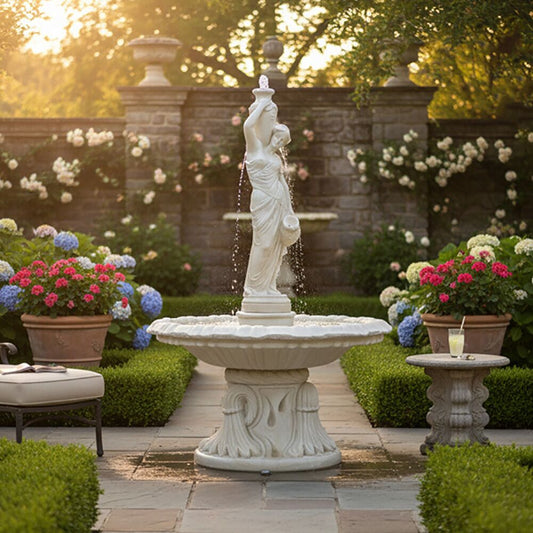  Eleganter Steinguss Brunnen Für Den Garten Mit Frauenskulptur - Gabriella
