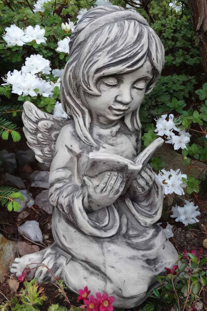  Engel Mädchen Mit Buch Als Stein Figur Für Draußen - Filina