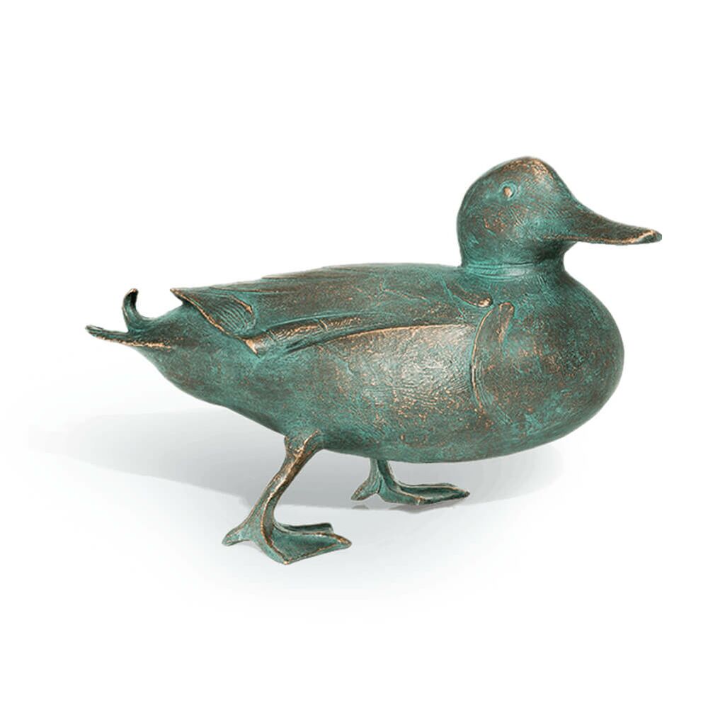  Enten Vogelfigur Aus Bronze Mit Grüner Patina - Ente