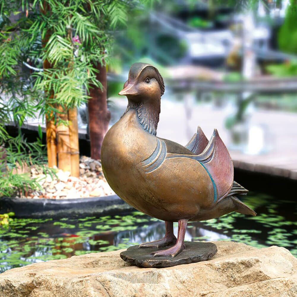 Entenpärchen Aus Wetterfester Bronze - Farbig - Mandarin-Enten