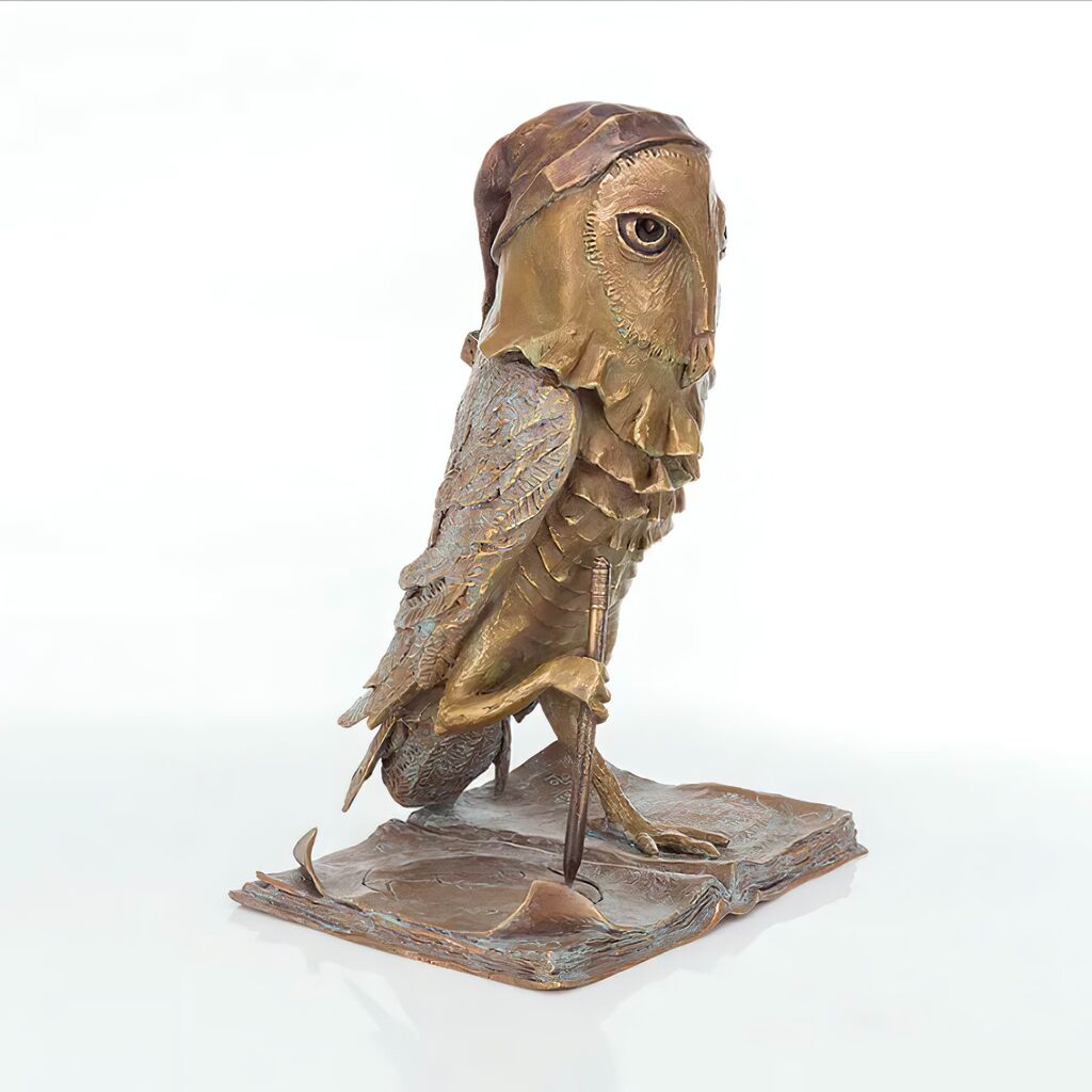  Eule Schreibt In Buch - Limiterte Bronzeskulpturen - Chouette Artiste