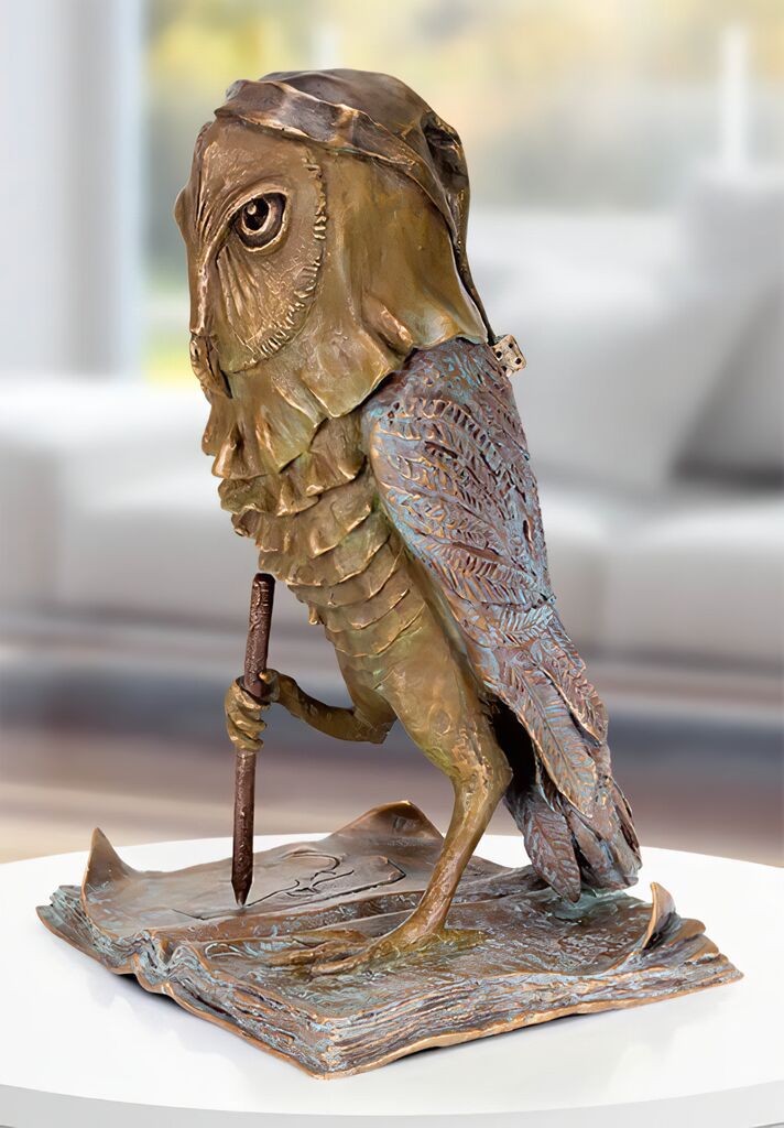  Eule Schreibt In Buch - Limiterte Bronzeskulpturen - Chouette Artiste