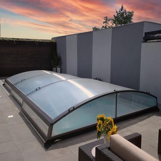  Extrem Flache Poolabdeckung - Sonderanfertigung - Aluminium & Polycarbonat - Tansanit Low