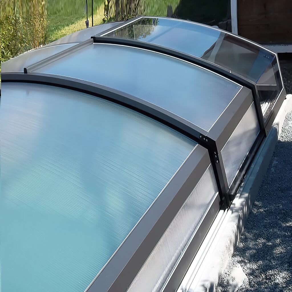  Extrem Flache Poolabdeckung - Sonderanfertigung - Aluminium & Polycarbonat - Tansanit Low
