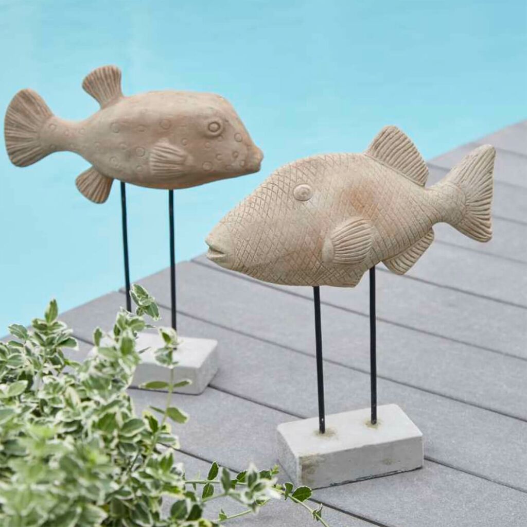  Fisch Figur Auf Stäben - Terrakotta - Outdoor - Upendo