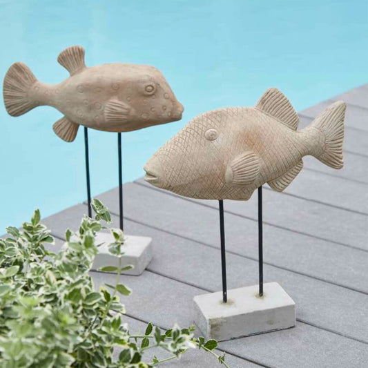  Fisch Figur Auf Stäben - Terrakotta - Outdoor - Upendo