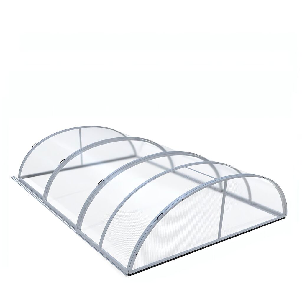  Flache Outdoor Poolüberdachung Mit Seitentür - Vormontiert - Für Kleinere Pools - Eckig - Aus Aluminium & Polycarbonat - Onyx