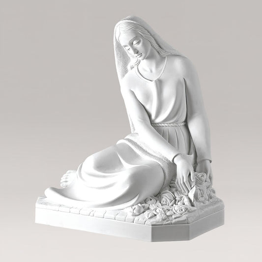  Florale Madonnenskulptur Aus Marmorguss - Maria Mit Blumen