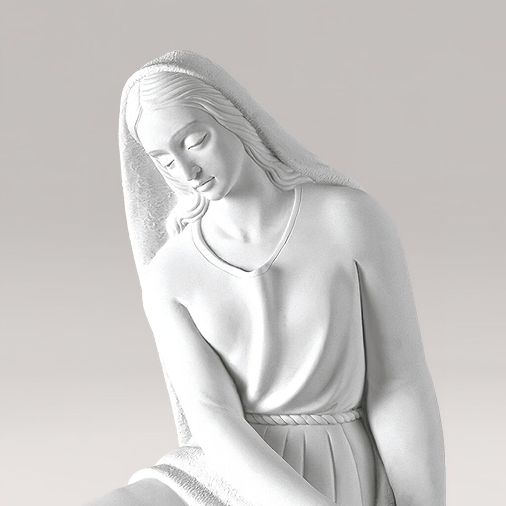  Florale Madonnenskulptur Aus Marmorguss - Maria Mit Blumen