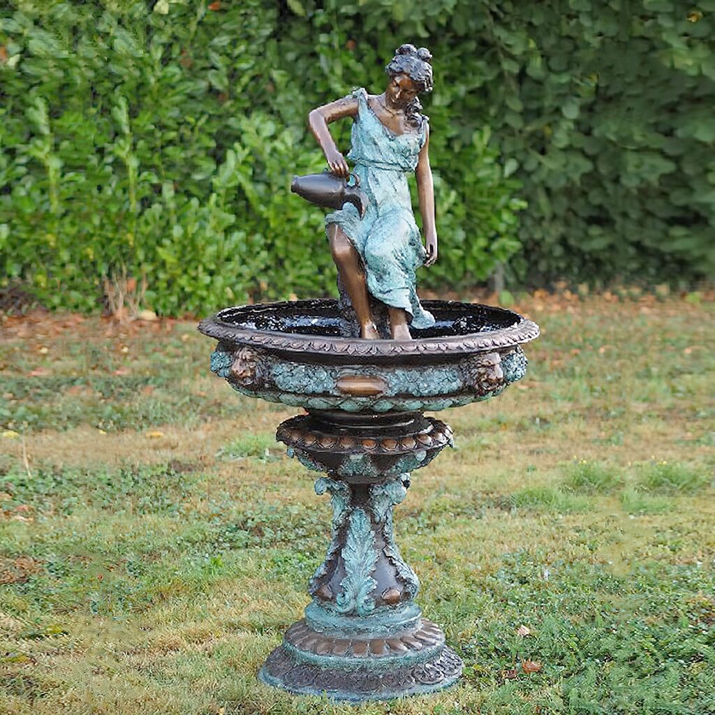  Floraler Bronze Standbrunnen Mit Patina - Fidelia