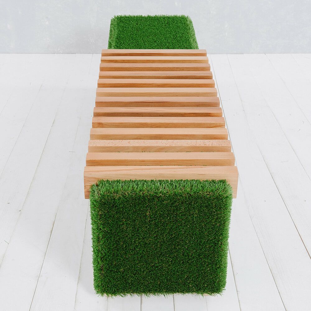  Formschnitt Gartenbank - Holz, GFK & Kunstrasen - Grün - Fenix