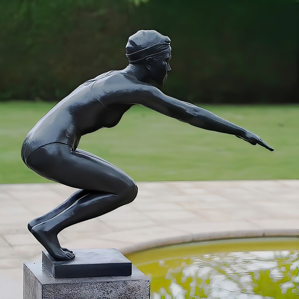  Frau Mit Badeanzug Springt Ins Wasser - Lebensgroße Bronzefigur - Turmspringerin Lia