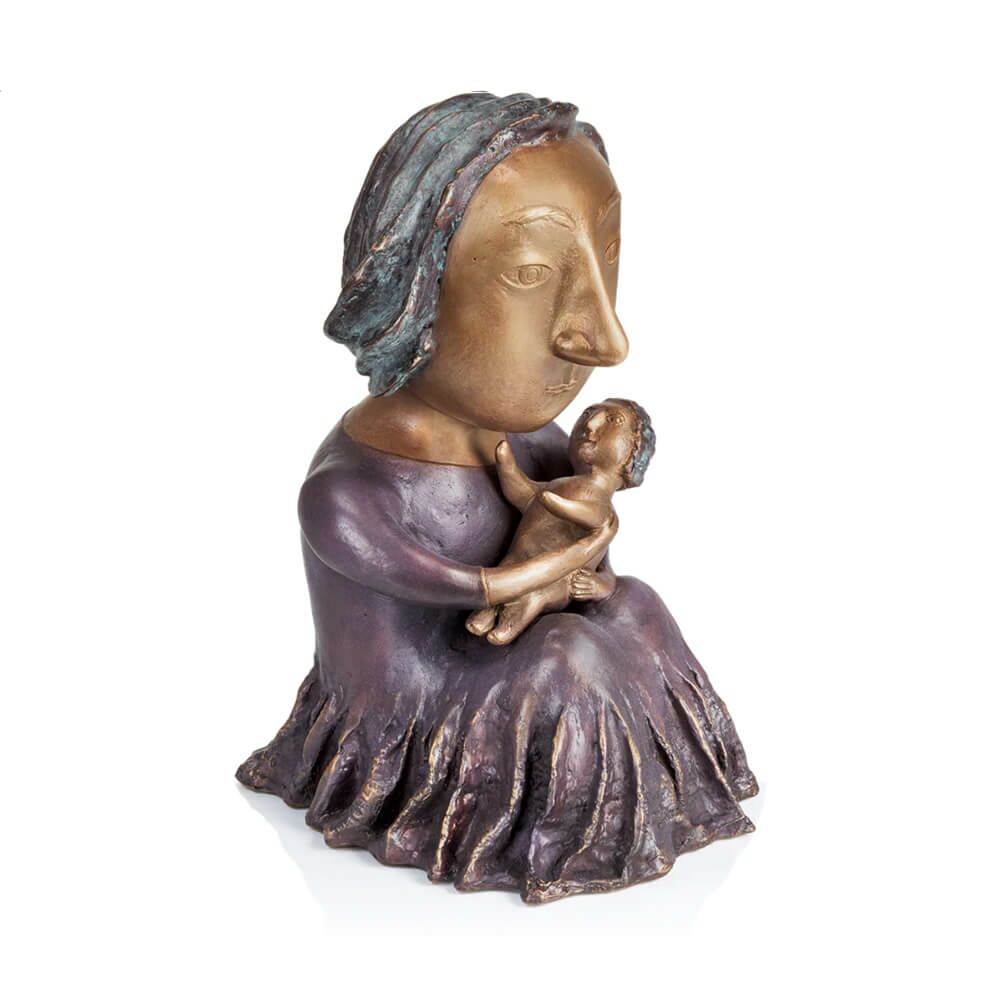  Frau Mit Violettem Kleid Und Kind Im Arm - Bronzekunst - The Two