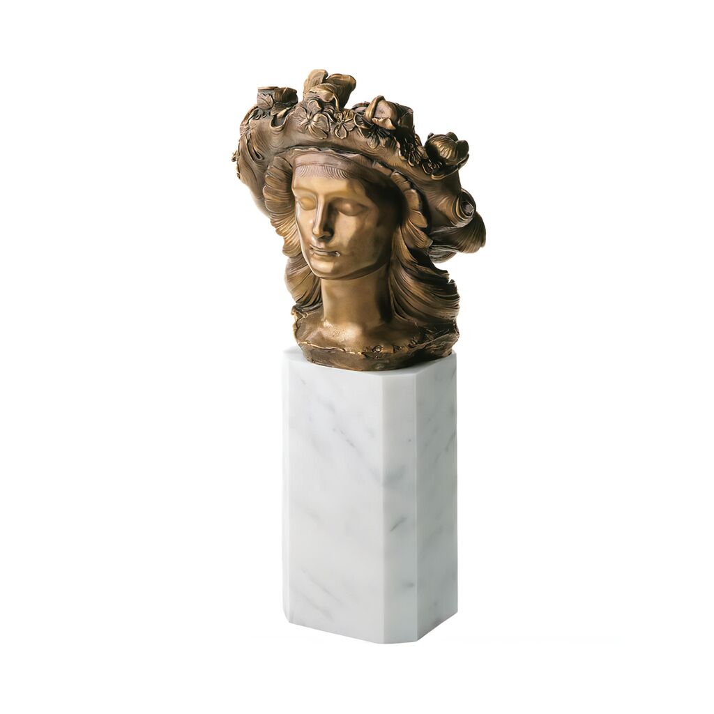  Frauenbüste Auf Granitsockel Mit Blumenkranz - Bronze - Flora