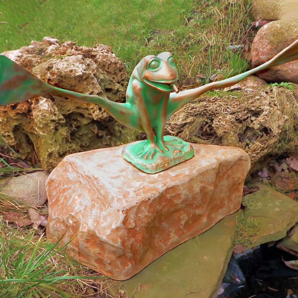  Fröhlicher Steinguss Frosch Als Wasserspeier Für Den Gartenteich - Frederikos
