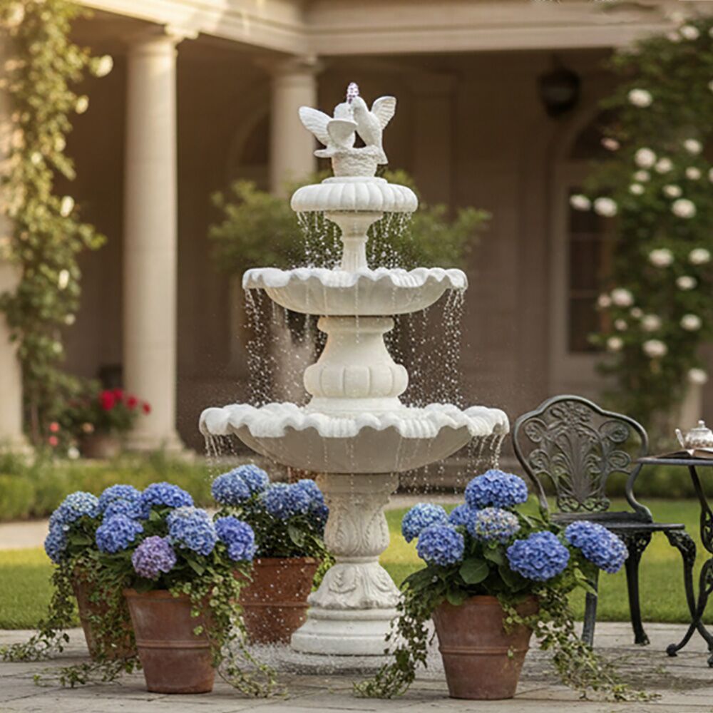  Garten Kaskaden Brunnen Aus Steinguss Mit Zwei Dekorativen Tauben - Elly