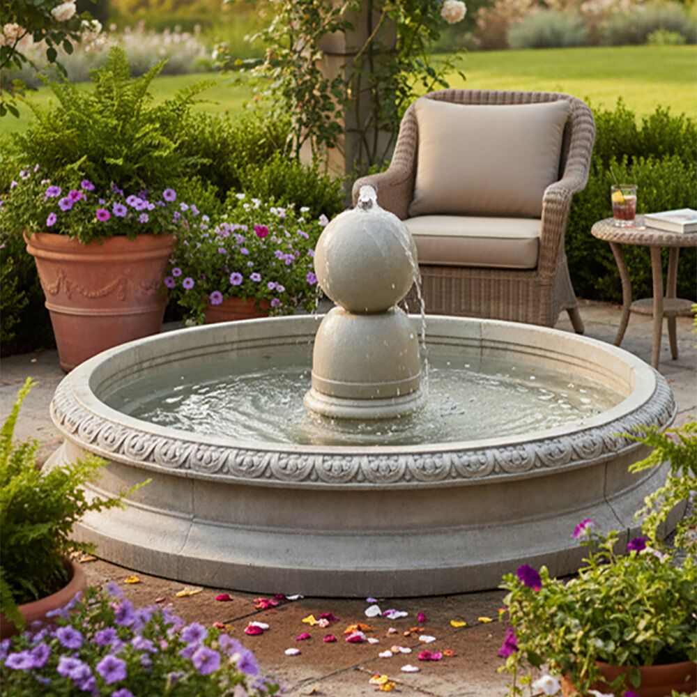  Garten Kugelbrunnen Aus Steinguss Inklusive Umrandung Und Pumpe - Ettile
